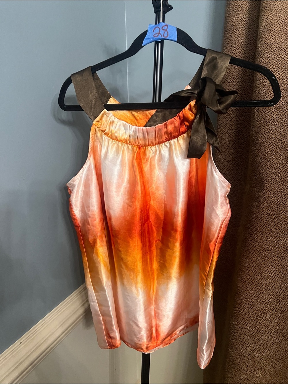 AB Studio Orange Tie-Dye Satin Camisole with Dark Satin Bow